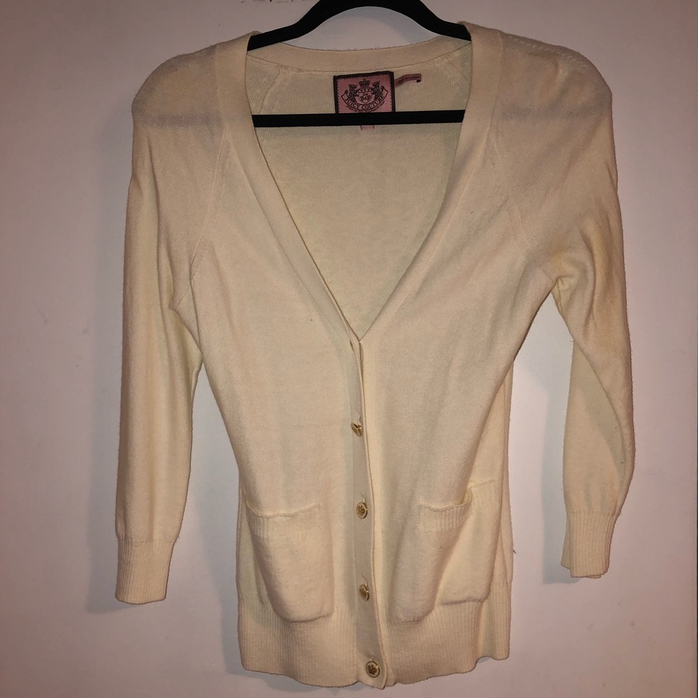 Juicy Couture Off-White V-Neck Cardigan Sweater